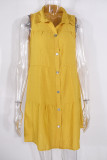 Fashion Casual Solid Split Joint Turndown Collar A Line Dresses