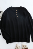 Casual Solid Buckle V Neck Tops Sweater
