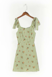 Fashion Elegant Plaid Floral Strap Design Strapless A Line Dresses