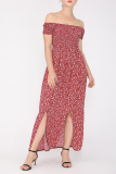 Fashion Elegant Floral Slit Off the Shoulder A Line Dresses