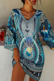 Casual Print Split Joint V Neck A Line Dresses