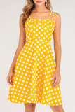 Fashion Vintage Polka Dot Split Joint Spaghetti Strap Princess Dresses