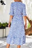 Fashion Elegant Floral Frenulum Flounce Slit V Neck A Line Dresses