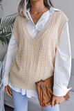 Casual Solid Hollowed Out V Neck Tops Sweater