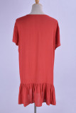 Fashion Casual Solid Split Joint V Neck Short Sleeve Dresses