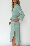 Casual Print Frenulum Buckle V Neck Irregular Dress Dresses
