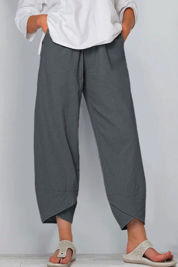 Fashion Casual Solid Pocket Loose High Waist Pencil Bottoms