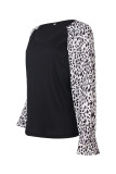 Fashion Casual Leopard Split Joint V Neck T-Shirts