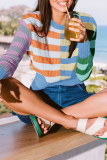 Casual Plaid Split Joint O Neck Tops Sweater