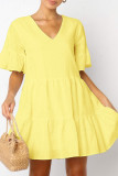 Fashion Sexy Solid Split Joint V Neck Pleated Dresses