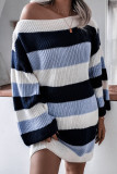 Fashion Casual Striped Split Joint O Neck A Line Dresses