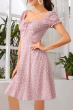 Fashion Sweet Print Split Joint V Neck A Line Dresses