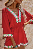 Fashion Street Solid Split Joint Sequins V Neck Waist Skirt Dresses