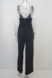 Fashion Street Solid Split Joint V Neck Loose Jumpsuits