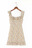Fashion Sweet Floral Split Joint Flounce Square Collar Dresses
