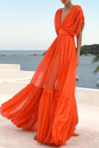 Fashion Street Solid Split Joint V Neck Waist Skirt Dresses