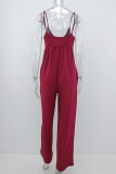 Fashion Street Solid Split Joint V Neck Loose Jumpsuits