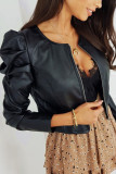Fashion Casual Solid Split Joint O Neck Outerwear