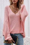 Casual Solid V Neck Tops Sweater