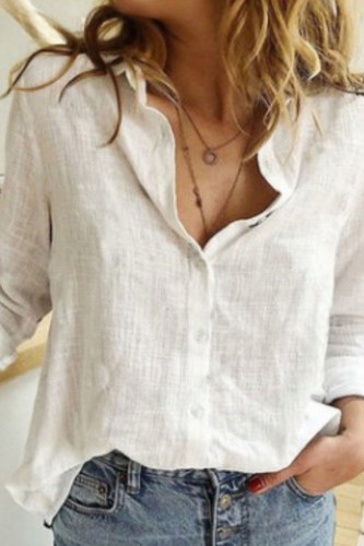 Fashion Casual Solid Split Joint Turndown Collar Tops