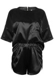 Fashion Living Solid Split Joint O Neck Short Sleeve Two Pieces