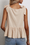 Fashion Sweet Solid Flounce Strap Design U Neck Tops