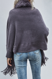 Casual Solid Tassel Split Joint Tops Sweater