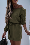 Casual Solid Split Joint Strap Design Oblique Collar Pencil Skirt Dresses