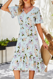 Casual Elegant Floral Buckle Flounce V Neck A Line Dresses