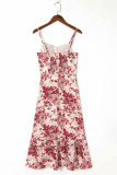 Fashion Street Print Split Joint Spaghetti Strap A Line Dresses