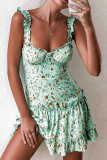 Fashion British Style Print Split Joint Spaghetti Strap Printed Dresses