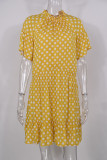 Fashion Casual Dot Split Joint O Neck A Line Dresses