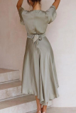 Fashion Elegant Solid Knotted With Belt V Neck Irregular Dress Dresses