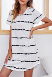 Fashion Casual Striped Split Joint O Neck A Line Dresses