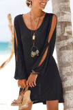Fashion Street Solid Split Joint V Neck A Line Dresses