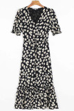 Fashion Street Print Split Joint Frenulum V Neck Printed Dresses