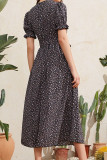 Fashion Street Print Split Joint O Neck Waist Skirt Dresses