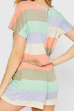 Fashion Casual Striped Split Joint O Neck Short Sleeve Two Pieces