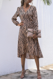 Elegant Animal Print Frenulum V Neck A Line Dresses
