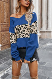 Fashion Street Leopard Split Joint V Neck Tops