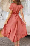 Fashion Elegant Solid Knotted With Belt V Neck Irregular Dress Dresses