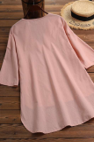 Casual Solid Split Joint V Neck Tops