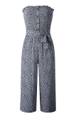 Elegant Print Buckle With Belt Strapless Regular Jumpsuits