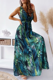Fashion Sweet Print Split Joint V Neck A Line Dresses