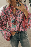 Street Print Split Joint Buttons Mandarin Collar Tops