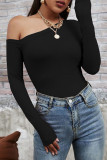 Fashion Casual Solid Split Joint Oblique Collar T-Shirts