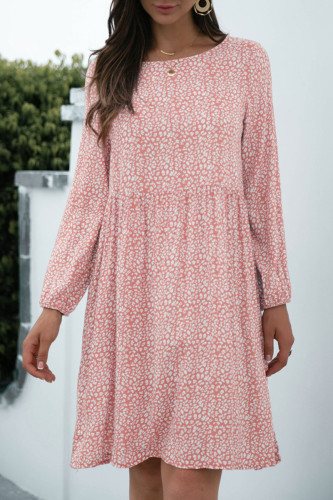 Fashion Casual Leopard Split Joint O Neck A Line Dresses