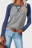 Casual Patchwork Contrast O Neck Tops