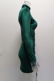 Fashion Elegant Solid Split Joint Fold Half A Turtleneck Pencil Skirt Dresses