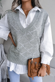 Casual Solid Hollowed Out V Neck Tops Sweater